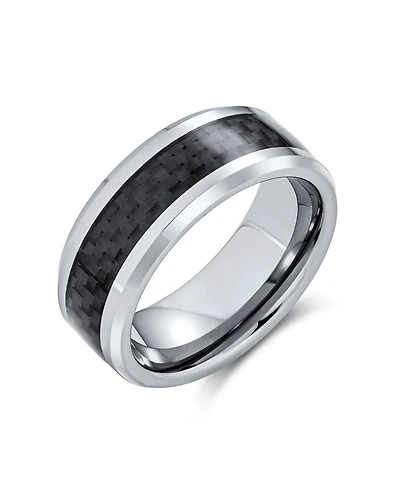 Bling Jewelry Opalescent Inlay Titanium Promise Band Ring Black Silver Tone 8MM
