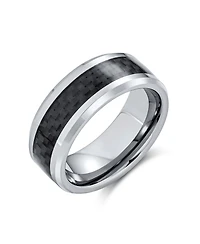 Bling Jewelry Opalescent Inlay Titanium Promise Band Ring Black Silver Tone 8MM