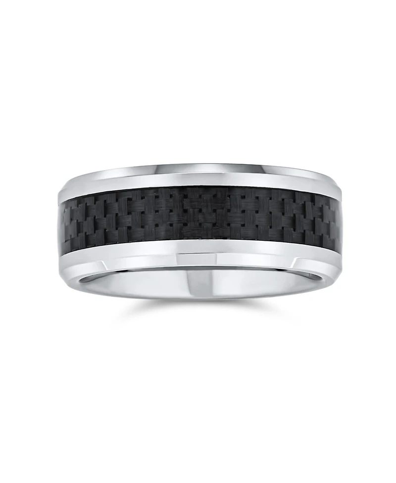 Bling Jewelry Geometric Pattern Carbon Fiber Inlay Couples Titanium Band Rings Comfort Fit 8MM