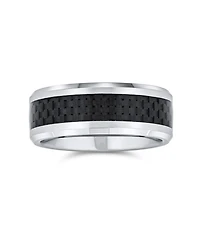 Bling Jewelry Geometric Pattern Carbon Fiber Inlay Couples Titanium Band Rings Comfort Fit 8MM