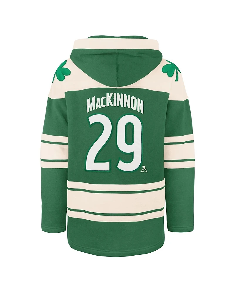'47 Brand Men's Nathan MacKinnon Kelly Green Colorado Avalanche St. Patrick's Day Player Name Number Lacer Pullover Hoodie