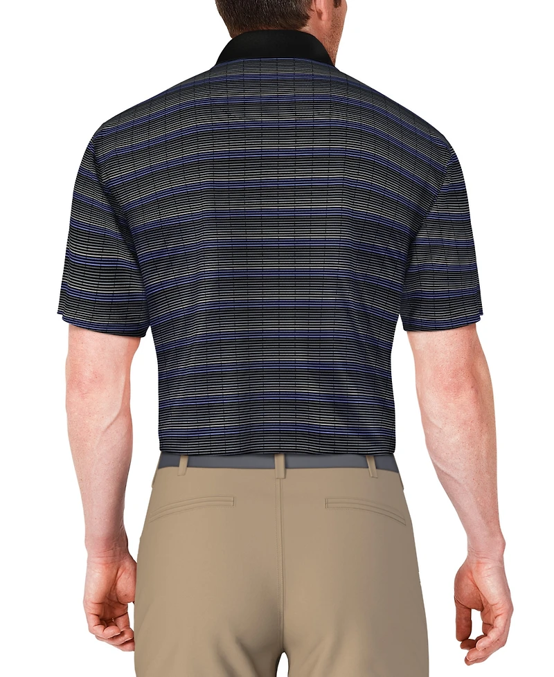 Pga Tour Men's Short Sleeve Jacquard Striped Golf Polo Shirt
