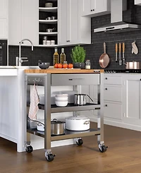 Seville Classics Home Stainless Steel Worktable Cart with Solid Wood Top