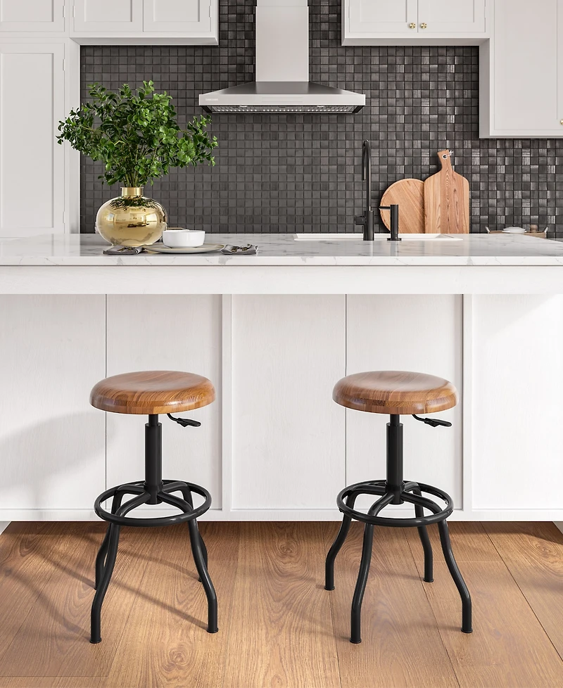 Seville Classics Acacia Wood Seat Pneumatic Adjustable Work Stool