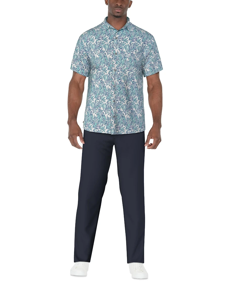 Pga Tour Men's Short Sleeve Seersucker Palm Print Golf Polo Shirt