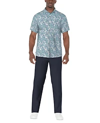 Pga Tour Men's Short Sleeve Seersucker Palm Print Golf Polo Shirt