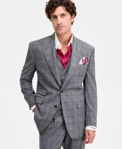 Tayion Collection Men's Classic-Fit Windowpane Suit Separate Jacket