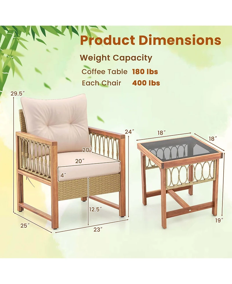3 Pcs Patio Furniture Set Outdoor Pe Wicker Conversation Bistro Set