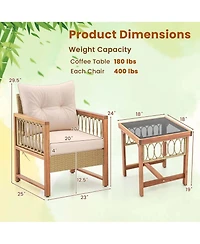 3 Pcs Patio Furniture Set Outdoor Pe Wicker Conversation Bistro Set