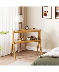 Tribesigns Narrow Side Table for Living Room, Farmhouse End Table with 2-Tier Storage Shelf and Solid Wood Legs