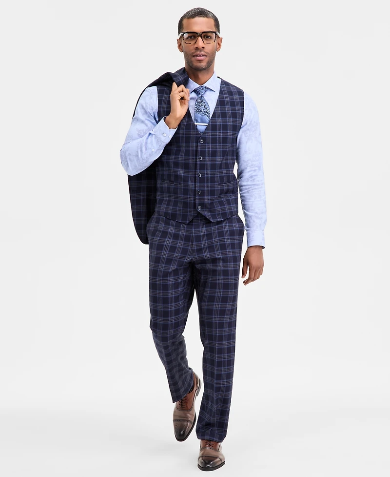 Tayion Collection Men's Classic-Fit Plaid Suit Separate Vest