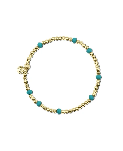 Non-Tarnishing 3mm Gold Filled Ball and Teal Glass Bead Stretch Bracelet