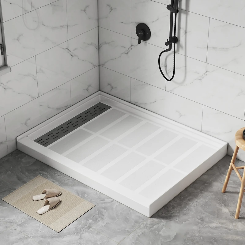 Casainc 48"W X 36"D Solid Surface Single Threshold Shower Base Anti-Slip Shower Pan, Drain Assembly & Drain Cover Included