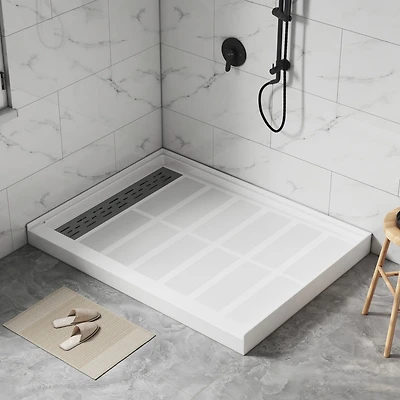 Casainc 48"W X 36"D Solid Surface Single Threshold Shower Base Anti-Slip Shower Pan, Drain Assembly & Drain Cover Included