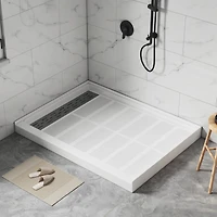 Casainc 48"W X 36"D Solid Surface Single Threshold Shower Base Anti-Slip Shower Pan, Drain Assembly & Drain Cover Included