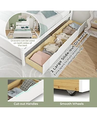 Full Size Bed Frame with Storage Drawers and Solid Wood Headboard