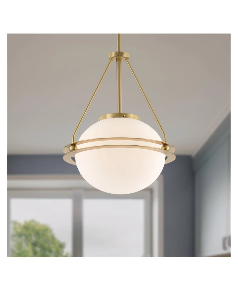 Saturna 13" Modern Pendant Ceiling Light Fixture Dining Room Over Table Kitchen Island Foyer Globe Hanging Round Soft Gold Finish White Glass Hal