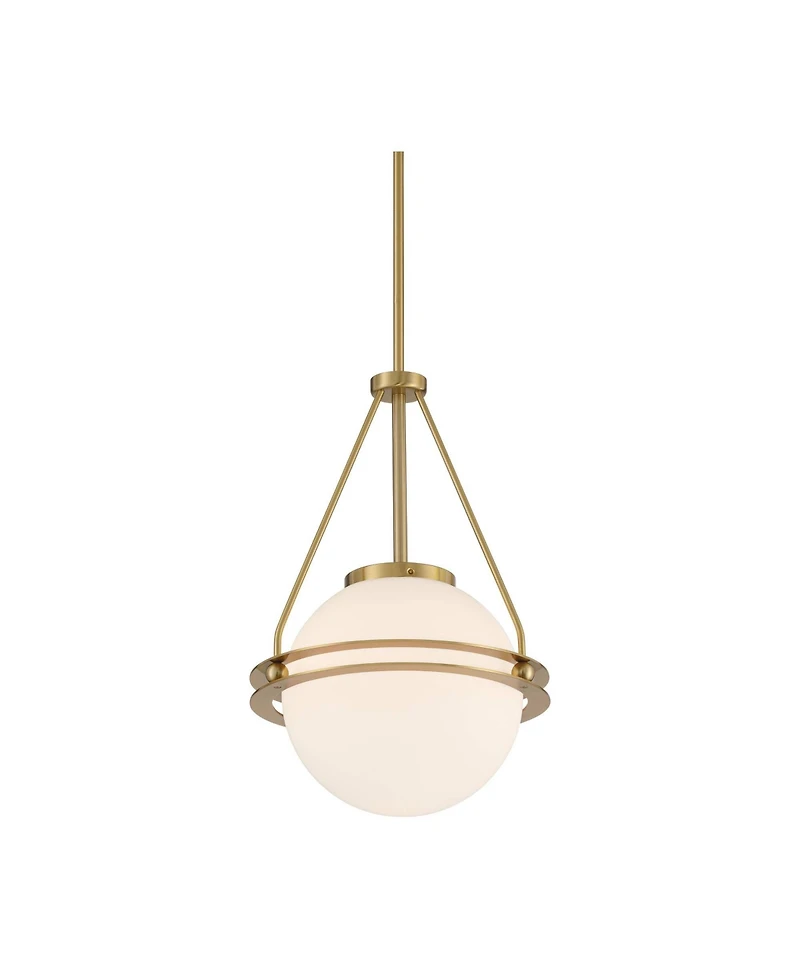 Saturna 13" Modern Pendant Ceiling Light Fixture Dining Room Over Table Kitchen Island Foyer Globe Hanging Round Soft Gold Finish White Glass Hal