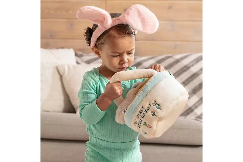 Sperric Easter Baby Plush Playset with Easter Basket, Bunny Holding Carrot, Easter Egg, and Squeaky Chicken, Sensory and Decorative Toys for Babies &