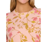 CeCe Women's Flora-Print Crewneck Short-Sleeve Sweater