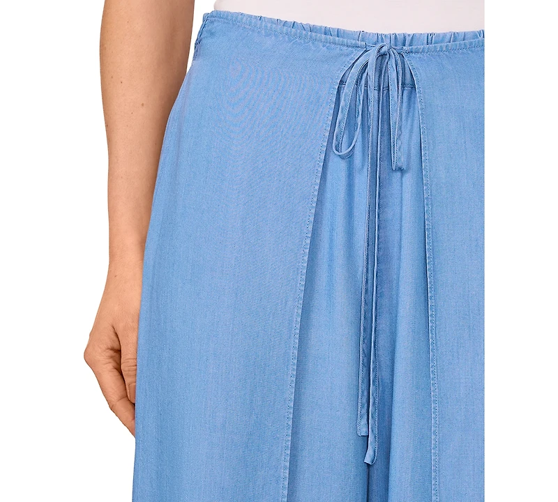 CeCe Women's Side-Overlap Self-Tie Wide-Leg Pants