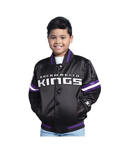 Starter Big Boys and Girls Black Sacramento Kings Scrimmage Full-Snap Varsity Jacket