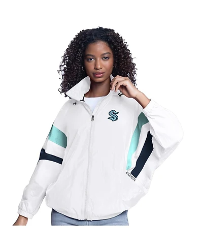 G-iii Sports by Carl Banks Women's White Seattle Kraken Game News Oversized Full-Zip Hoodie Jacket