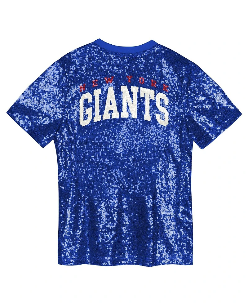 Outerstuff Big Girls Royal New York Giants Wordmark Sequin V-neck Top