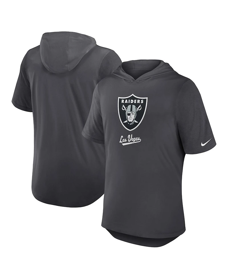 Nike Men's Anthracite Las Vegas Raiders Tri-Blend Performance Hoodie T-Shirt
