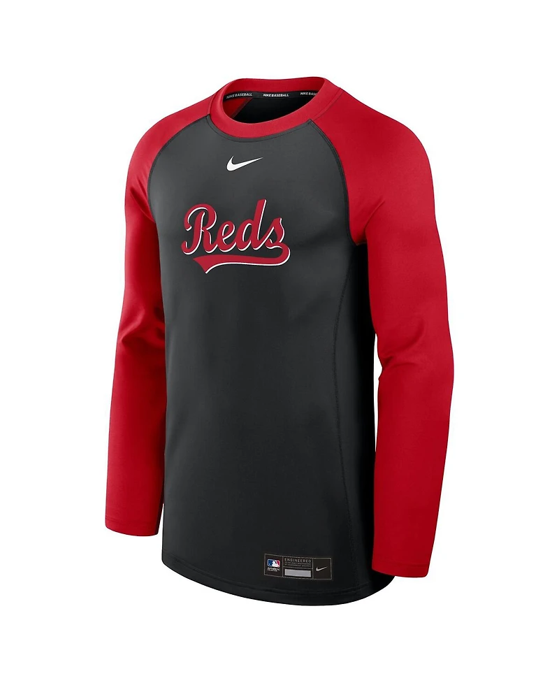 Nike Men's Black/Red Cincinnati Reds Authentic Collection Game Time Raglan Performance Long Sleeve T-Shirt