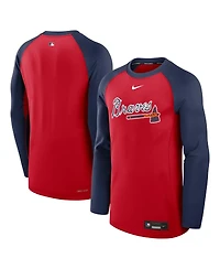 Nike Men's Red/Navy Atlanta Braves Authentic Collection Game Time Raglan Performance Long Sleeve T-Shirt