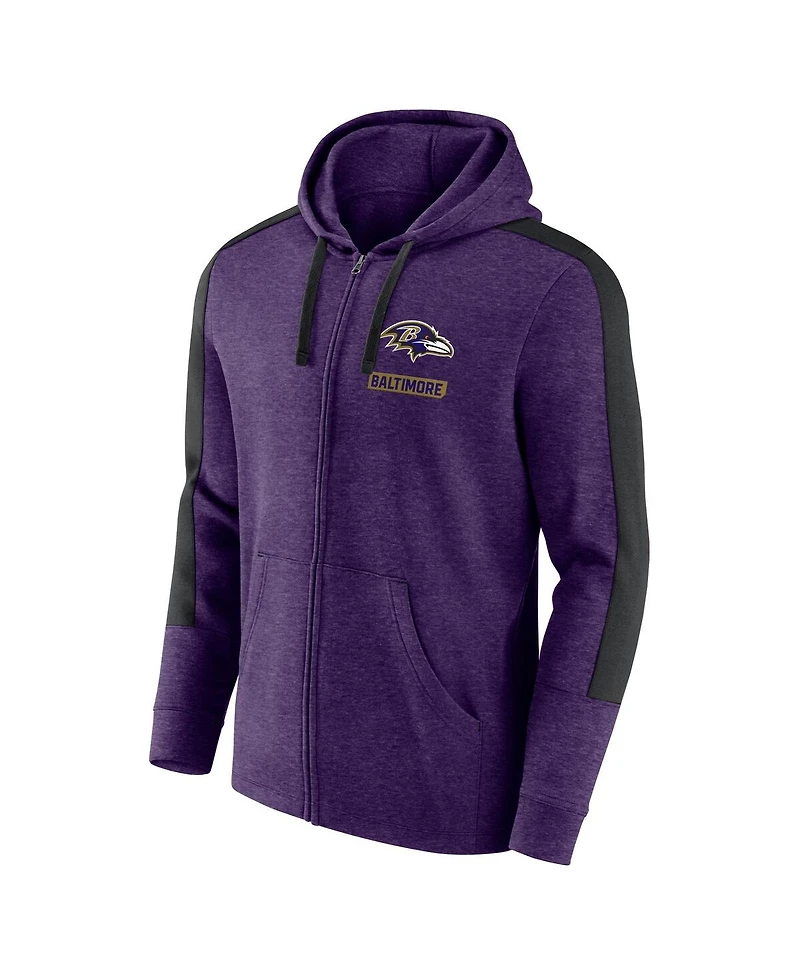 Fanatics Men's Heather Purple Baltimore Ravens Gains Full-Zip Hoodie