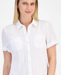Nautica Jeans Women's Dobby Short-Sleeve Button Shirt