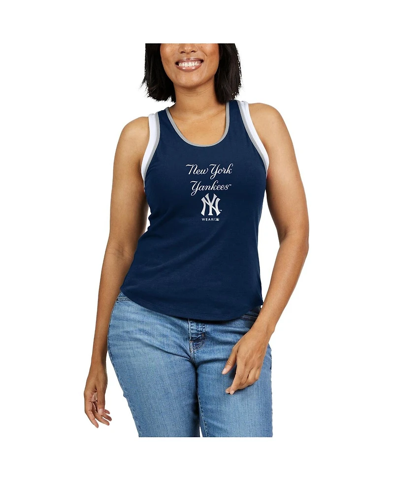 Wear by Erin Andrews Women's Navy New York Yankees Colorblock Racerback Tank Top