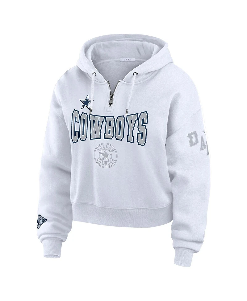 Wear by Erin Andrews Women's White Dallas Cowboys Plus Size Patch Quarter-Zip Hoodie