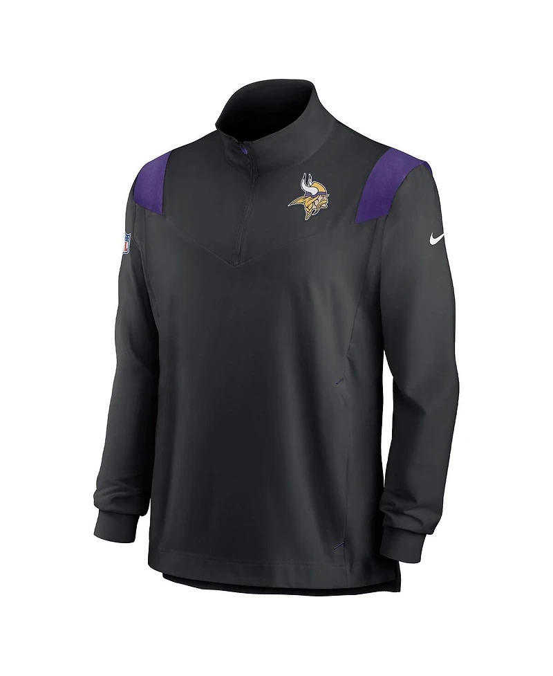Men's Nike Black Minnesota Vikings Sideline Coach Chevron Lockup Quarter-Zip Long Sleeve Top