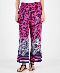 Nautica Jeans Women's Palm-Print Wide-Leg Pull-On Pants