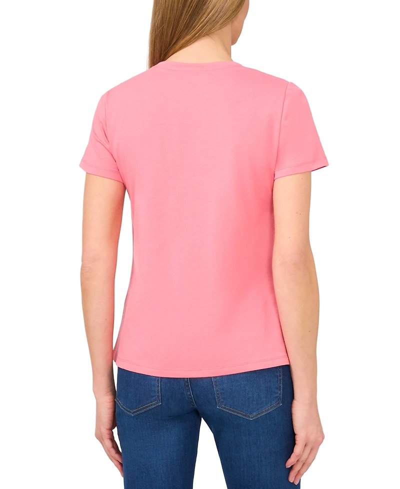 CeCe Women's Cotton Butterfly-Gem Short-Sleeve Tee
