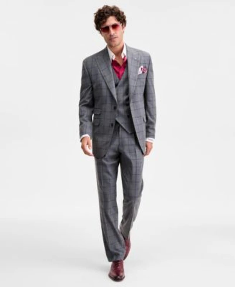 Tayion Collection Mens Classic Fit Windowpane Suit Separates
