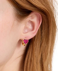 Kate Spade New York Gold-Tone Small Cubic Zirconia Heart Huggie Hoop Earrings, 0.51"