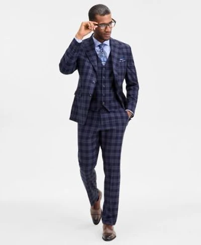 Tayion Collection Mens Classic Fit Plaid Suit Separates