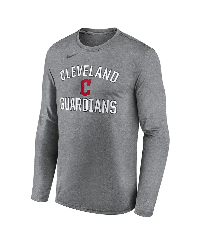 Nike Men's Heather Gray Cleveland Guardians Club Arched Legend Performance Long Sleeve T-Shirt