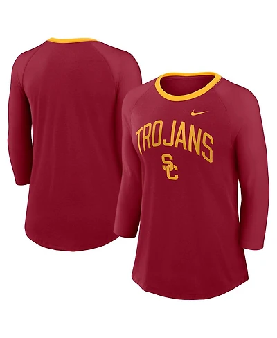 Nike Women's Crimson Usc Trojans 3/4-Sleeve Raglan Tri-Blend Top