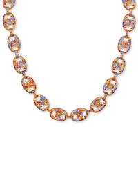 Guess Gold-Tone Rainbow Rhinestone Large Link Collar Necklace, 16" + 2" extender