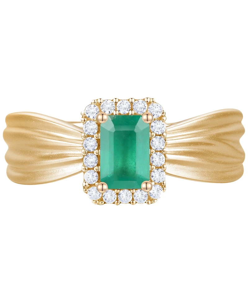 Emerald (5/8 ct. t.w.) & Diamond (1/6 Halo Ring 14k Gold (Also Ruby Sapphire)