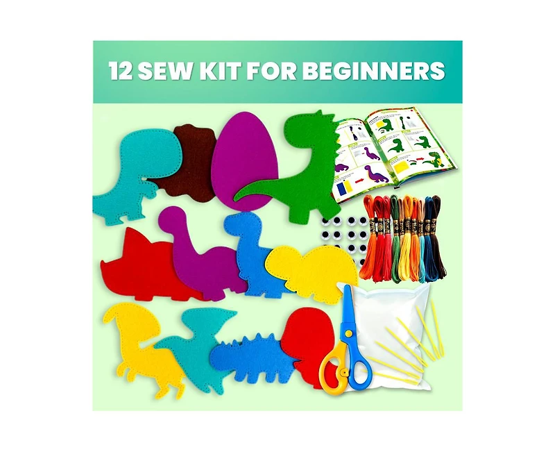 Quokka Kids Crafts Ages 4-8 Diy Beginner Needle and Thread Kit - 12 Sewing Basic