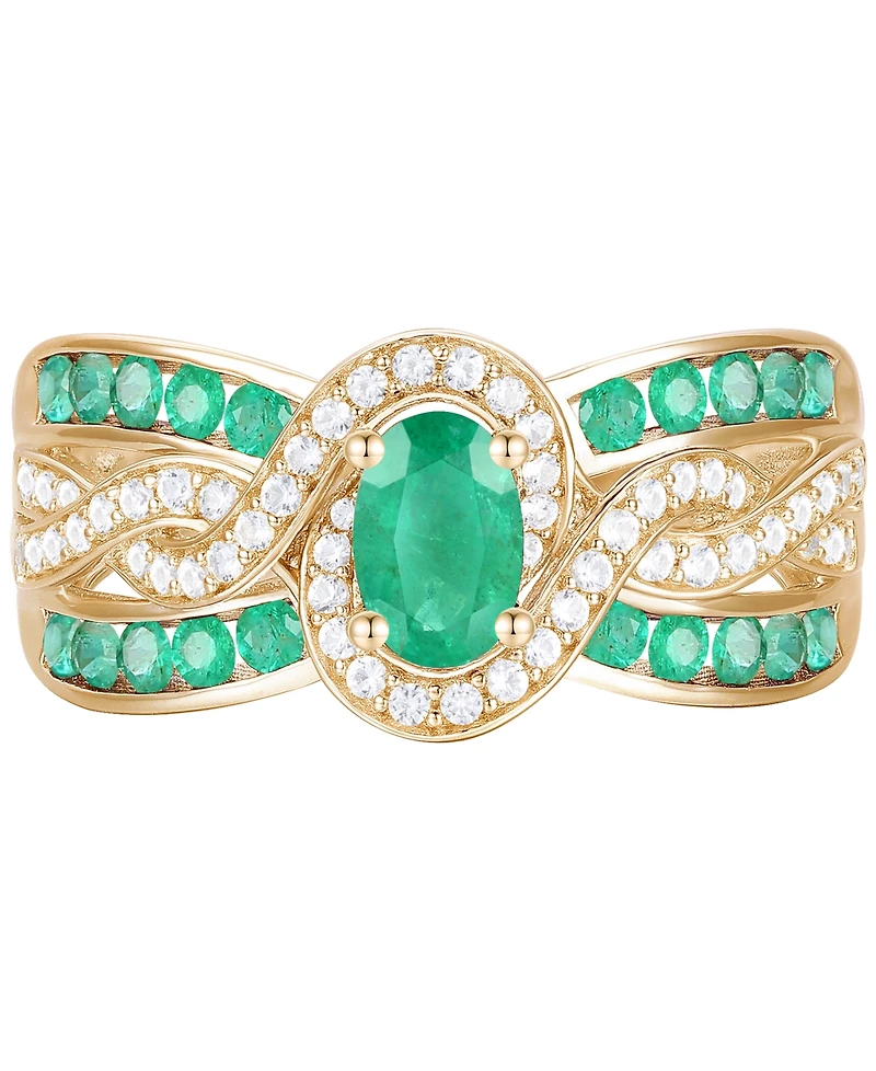 Emerald (3/8 ct. t.w.) & Diamond (1/4 Multirow Swirl Ring 14k Gold (Also Ruby Sapphire)