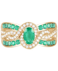 Emerald (3/8 ct. t.w.) & Diamond (1/4 Multirow Swirl Ring 14k Gold (Also Ruby Sapphire)