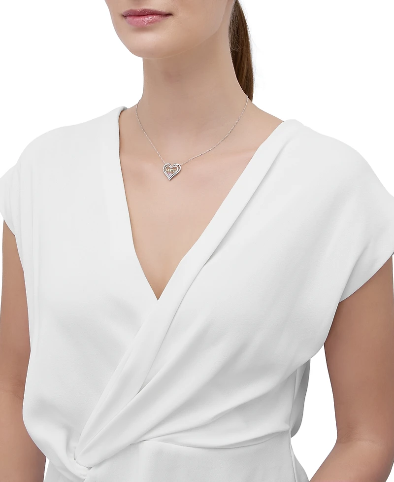 Lab-Created Pink Sapphire (1/3 ct. t.w.) & Diamond (1/10 ct. t.w.) Mama Heart Pendant Necklace in Rhodium-Plated & 14k Yellow Gold-Plated Sterling Sil