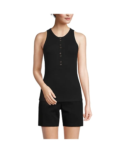 Lands' End Women's Drapey Rib Fitted Henley Tank Top